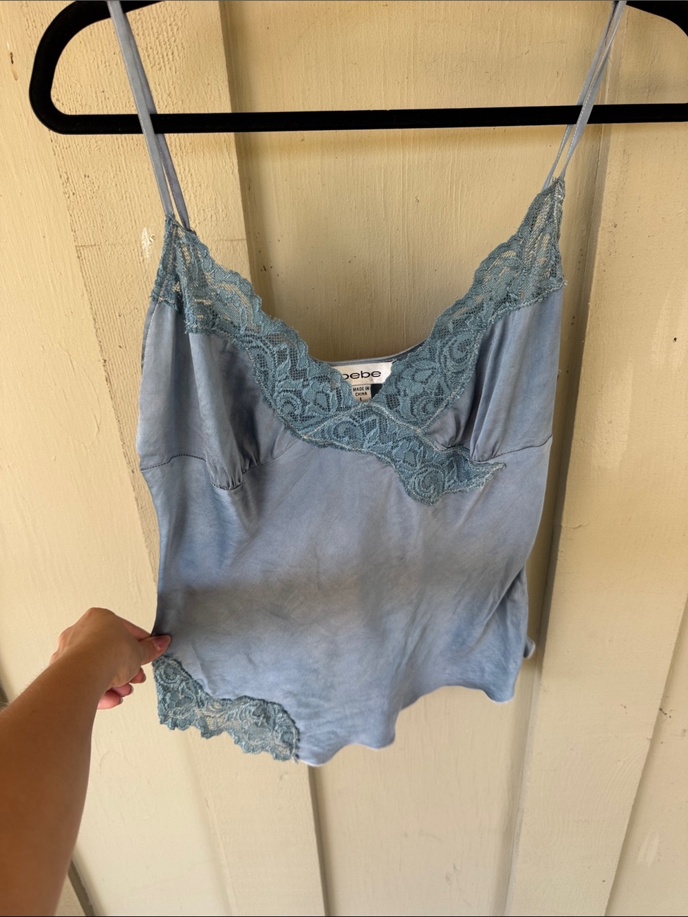 bebe Light Blue Satin Lace-Trim Cami